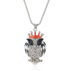 Owl with Crown Pendant Rhinestone Decor Necklace Jewelry