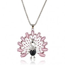 Fashion Peacock Pendant Rhinestone Decor Necklace Jewelry