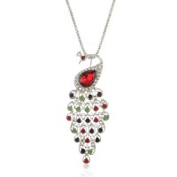 Colorful Rhinestone Decor Peacock Pendant Necklace Jewelry