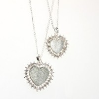 Fashion Rhinestone Decor Dual Hearts Necklace Silver