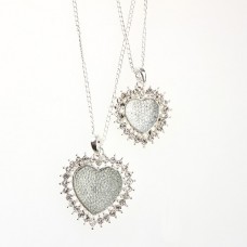 Fashion Rhinestone Decor Dual Hearts Necklace Silver