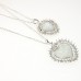 Fashion Rhinestone Decor Dual Hearts Necklace Silver