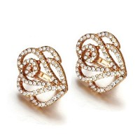 Fashion Colorful Rhinestone Decor 18K Gold Plate Flower Earring