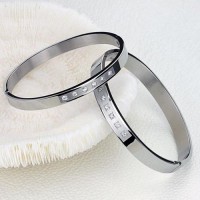 Fashion Rhinestone Decor Titanium Steel Couple Bracelet Bangle