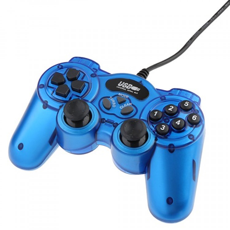 USB Double Shock 2 Game Controller PC Joypad Blue Free Shipping