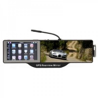 GHU5101 2-in-1 Bluetooth Rearview Mirror + WinCE 6.0 GPS Navigator w/ AV IN / 4GB Map TF Card - Black