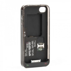 Dual SIM Card Dual Standby Convertor Case with 800mAh Battery for iPhone 4 - Black