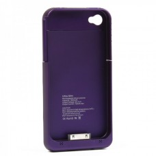 Stylish 1900mAh Rechargeable External Backup Battery Case for iPhone 4 - Purple