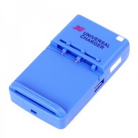 Universal Cell Phone Lithium Battery Charger w/ USB Power Port - Blue (EU Plug/100~240V)