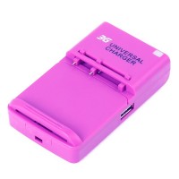Universal Cell Phone Lithium Battery Charger w/ USB Power Port - Purple (EU Plug/100~240V)
