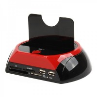 2.5"/ 3.5" SATA HDD Vertical Docking Station with SDHC Card Reader and 2-Port USB Hub