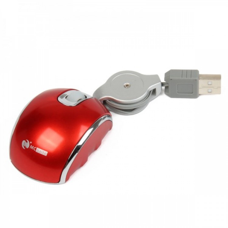 MCSaite USB 2.0 800DPI Optical Mouse with Retractable Cable - Red (70CM