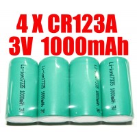 RECHARGEABLE CR123A 3.0V 3V 1000mAh LITHIUM BATTERY X 4