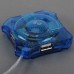 USB 4-PORT External Slim Mini HUB Splitter Transparent Blue