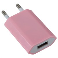 EU Standard AC Travel Charger Power Adapter with USB Port-Pink