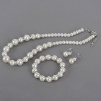 White Pearl Necklace Bracelets Earrings Set Jewelry