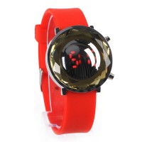 Jelly Digital Mirror Unisex Silicone Sports Candy LED Watches - Red