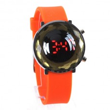 Jelly Digital Mirror Unisex Silicone Sports Candy LED Watches - Orange