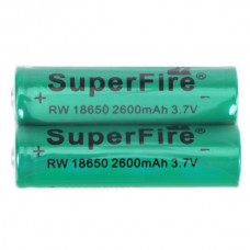 2PCS Superfire Li-Ion 18650 Cylindrical 3.7V 2600mAh Rechargeable Battery