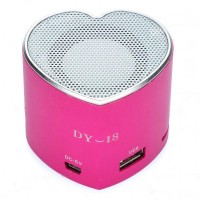 DY-18 Heart Style Mini Rechargeable MP3 Player Speaker  FM Radio USB Red