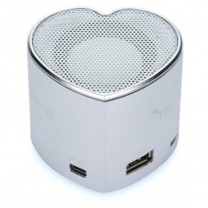 DY-18 Heart Style Mini Rechargeable MP3 Player Speaker  FM Radio USB Silver