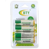 BTY Rechargeable 1.2V 3000mAh Ni-MH AA Battery 4-Packs