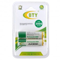 BTY Rechargeable 1.2V 3000mAh Ni-MH AA Battery 2-Packs