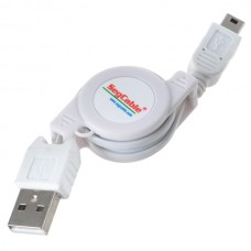 USB 2.0 to Mini 5 Pin Retractable Cable for MP3 Camera Cellphone White