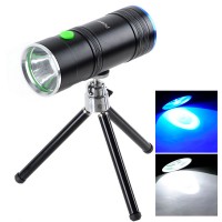 Mini Rechargeable Dual Lens 3W LED White + Blue Light Fish Attractor Flashlight with Tripod