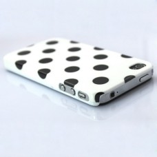 Cute Chrome Hard Case Back Cover for iphone 4g 4s-White with Black Dot