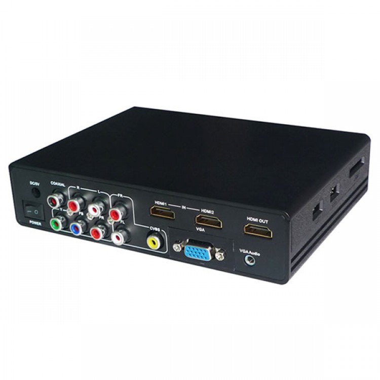 All to HDMI Converter Box Converts CVBS/YPbPr/VGA/HDMI/USB Media to