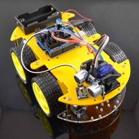 Yellow 4WD Smart Car Chassis+L293N+Bluetooth +Ultrasonic Sensor Tracking Robot Car+ Encoding Disk Set