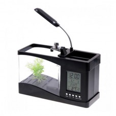 Mini USB Fish Tank Aquarium LED Light Sound Recycled Running Water LCD Clock PC Desktop