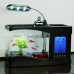 Mini USB Fish Tank Aquarium LED Light Sound Recycled Running Water LCD Clock PC Desktop