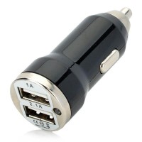 1A / 2.1A Dual USB Car Cigarette Lighter Charger - Black (12V)