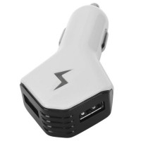 Mini Double USB Car Charger for Cell Phone + Tablet PC + More - White + Black