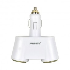 PISEN 2- Socket Car Cigarette Lighter + Female USB Output Charger Adapter - White (12~24V)