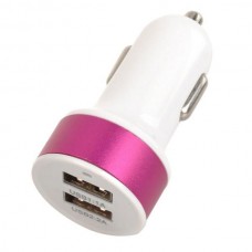 S-What Double USB Power Car Cigarette Lighter Plug Charging Adapter - White + Deep Pink (12~24V)