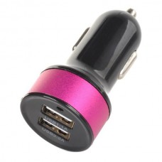 Double USB Power Car Cigarette Lighter Plug Charging Adapter - Black + Deep Pink (12~18V)