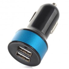 S-What Dual USB Car Cigarette Lighter Power Charger w/ Indicator - Black + Blue
