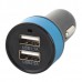 S-What Dual USB Car Cigarette Lighter Power Charger w/ Indicator - Black + Blue