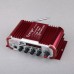 Kentiger Mini Stereo Amplifier USB SD FM Microphone Input 2CH RMS 20W+20W Red