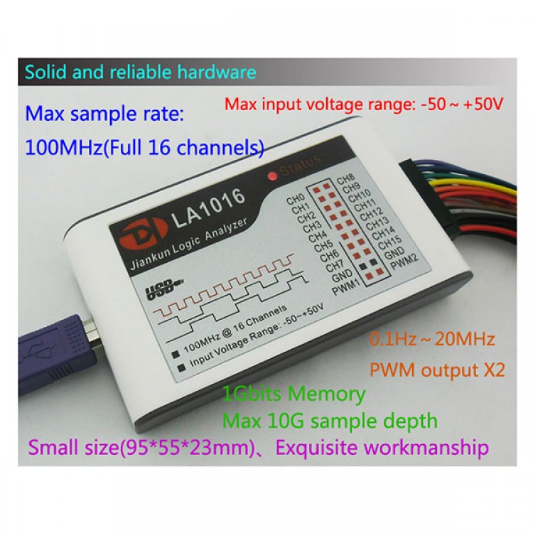 LA5016 USB Logic Analyzer 16CH 500M Sampling 5G Sample Depth PWM Output
