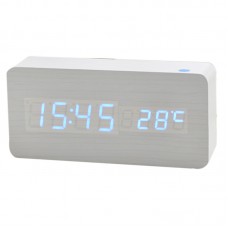 Creative Clock Mute Modern Noctilucent White Wooden Clock Blue LED Display