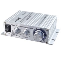 Lepy Class T LP-2024 HI-FI Mini Digital Stereo Digital Small Power Audio Amplifier with Power Adapter Silver