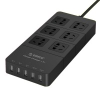 ORICO HPC-6A5U 6-Outlet Power Strip Fast Charging 5 USB Extension Socket Plug Charger for Phone TV Tablet-Black