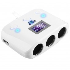 3 In 1 120W Automobile Car Cigarette Lighter Splitter Socket with Voltage Temperature Display Car Charger Adapter-White