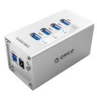 ORICO A3H4 Super Speed 4 Ports USB3.0 HUB with 12V2.5A Power Adapter for Laptop Computer-Silver