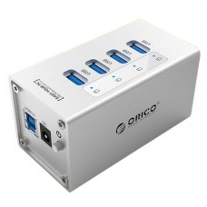 ORICO A3H4 Super Speed 4 Ports USB3.0 HUB with 12V2.5A Power Adapter for Laptop Computer-Silver