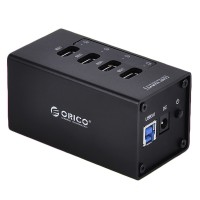 ORICO A3H4 Super Speed 4 Ports USB3.0 HUB with 12V2.5A Power Adapter for Laptop Computer-Black